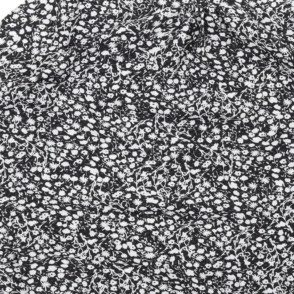 French Connection Womens Black Floral Polyester Basic Blouse Size M Collared