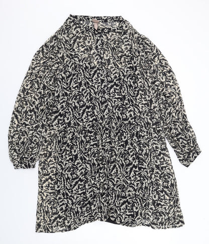 H&M Womens Black Geometric Polyester Shift Size 2XL Mock Neck Button
