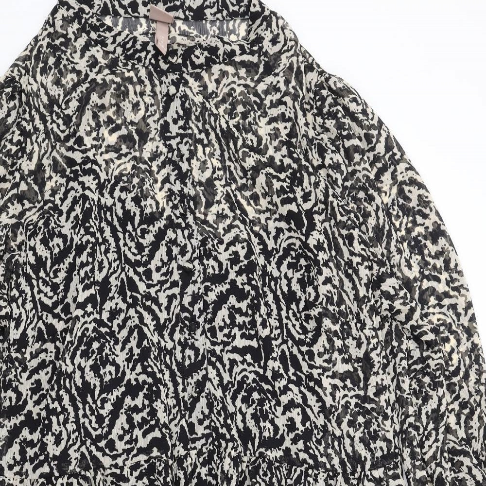 H&M Womens Black Geometric Polyester Shift Size 2XL Mock Neck Button