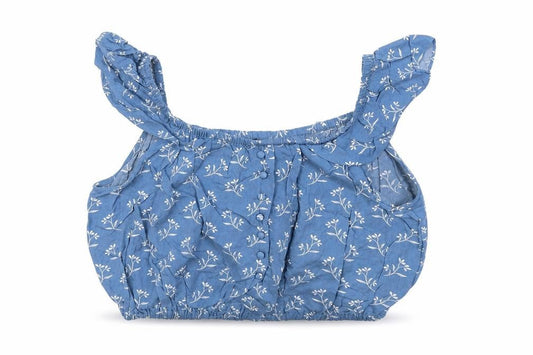 New Look Womens Blue Floral Viscose Cropped Blouse Size 14 Scoop Neck