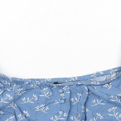 New Look Womens Blue Floral Viscose Cropped Blouse Size 14 Scoop Neck