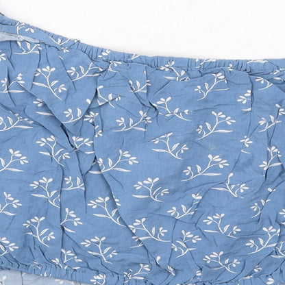 New Look Womens Blue Floral Viscose Cropped Blouse Size 14 Scoop Neck