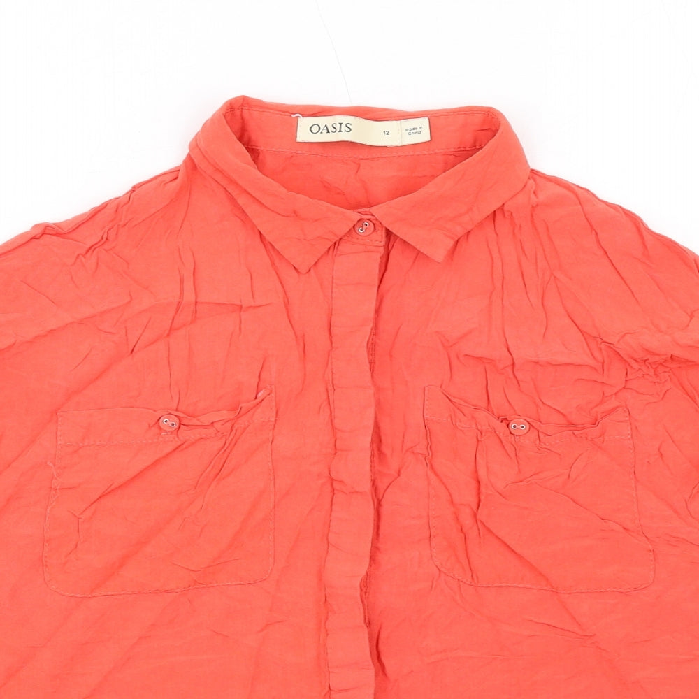 Womens UK Size 12 Oasis Red Basic Button-Up
