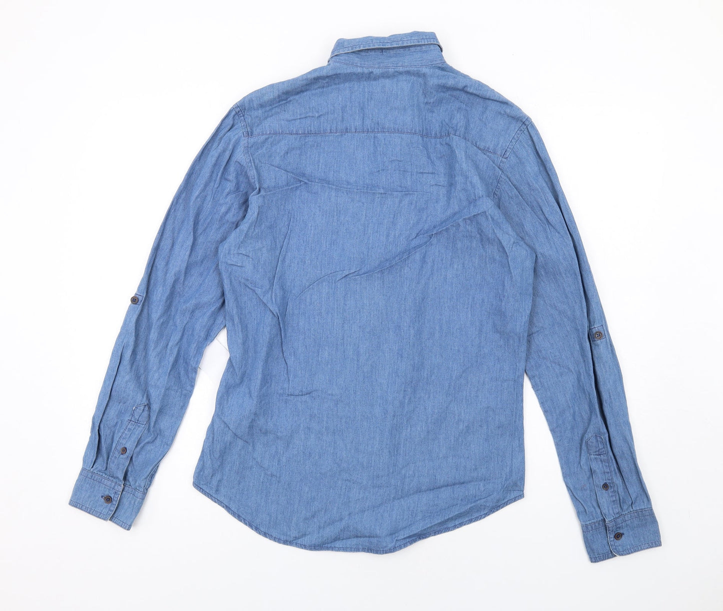 Threadbare Mens Blue Cotton Button-Up Size S Collared Button