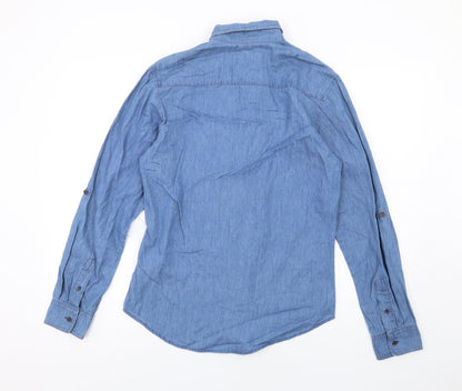 Threadbare Mens Blue Cotton Button-Up Size S Collared Button
