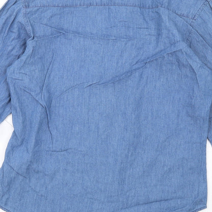 Threadbare Mens Blue Cotton Button-Up Size S Collared Button