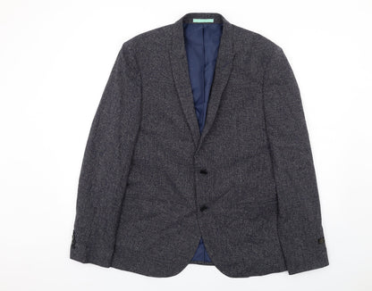 River Island Mens Black Cotton Jacket Blazer Size 44 Regular
