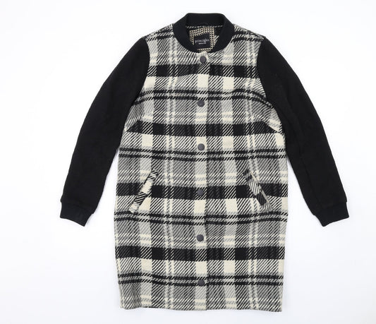 Principles Womens Black Plaid Overcoat Coat Size 8 Snap