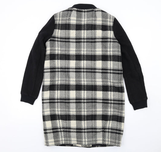 Principles Womens Black Plaid Overcoat Coat Size 8 Snap