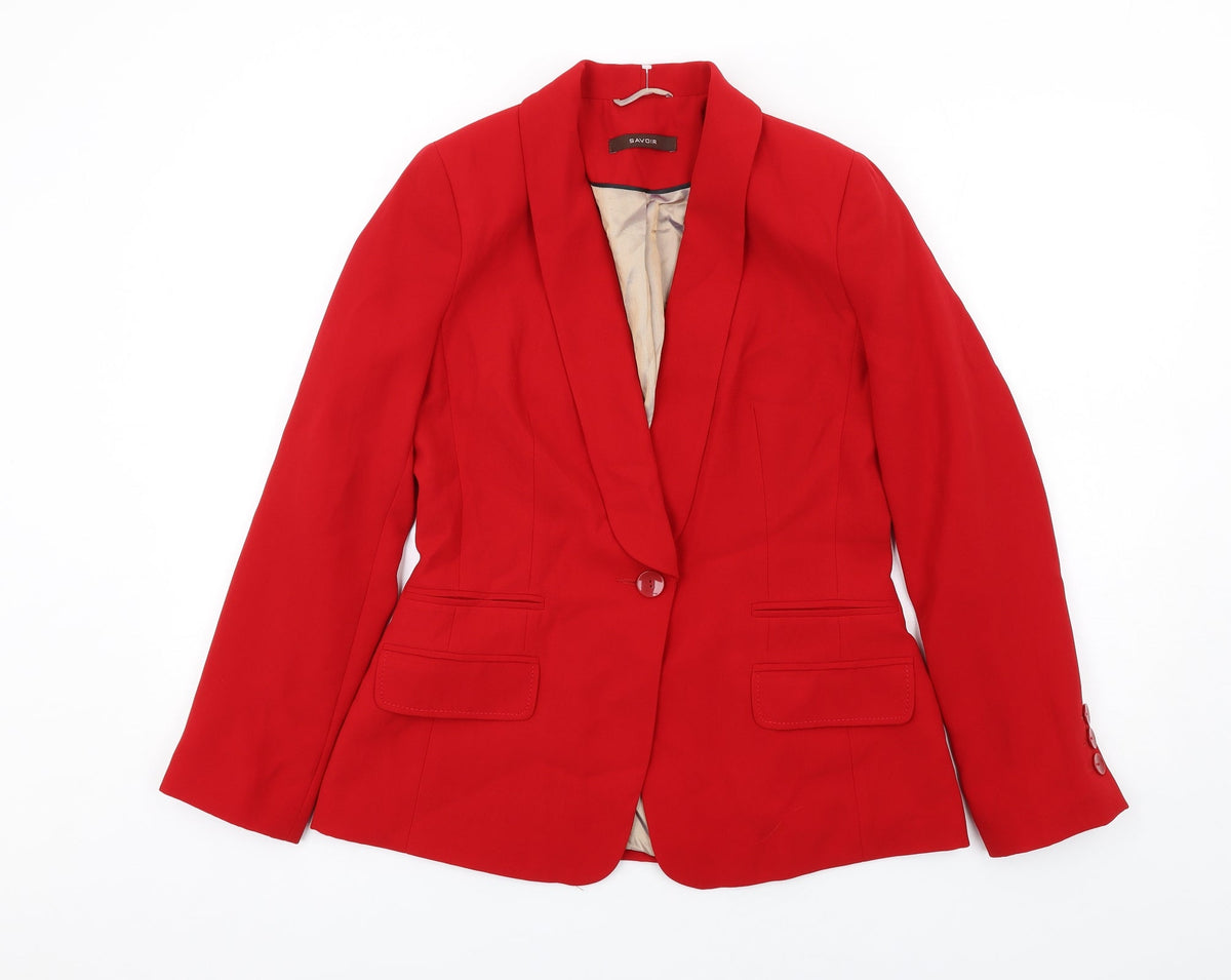 Additional front view of Savoir women’s red polyester jacket blazer, size UK 10
