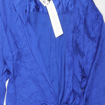 Zara Womens Blue Viscose Wrap Dress Size M Collared Tie
