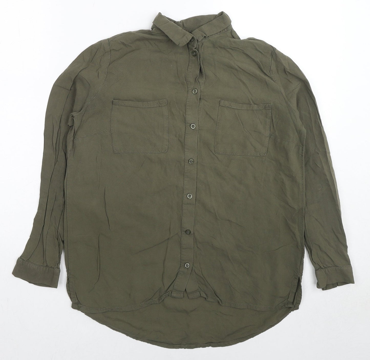 Womens UK Size 6 H&M Green Basic Button-Up
