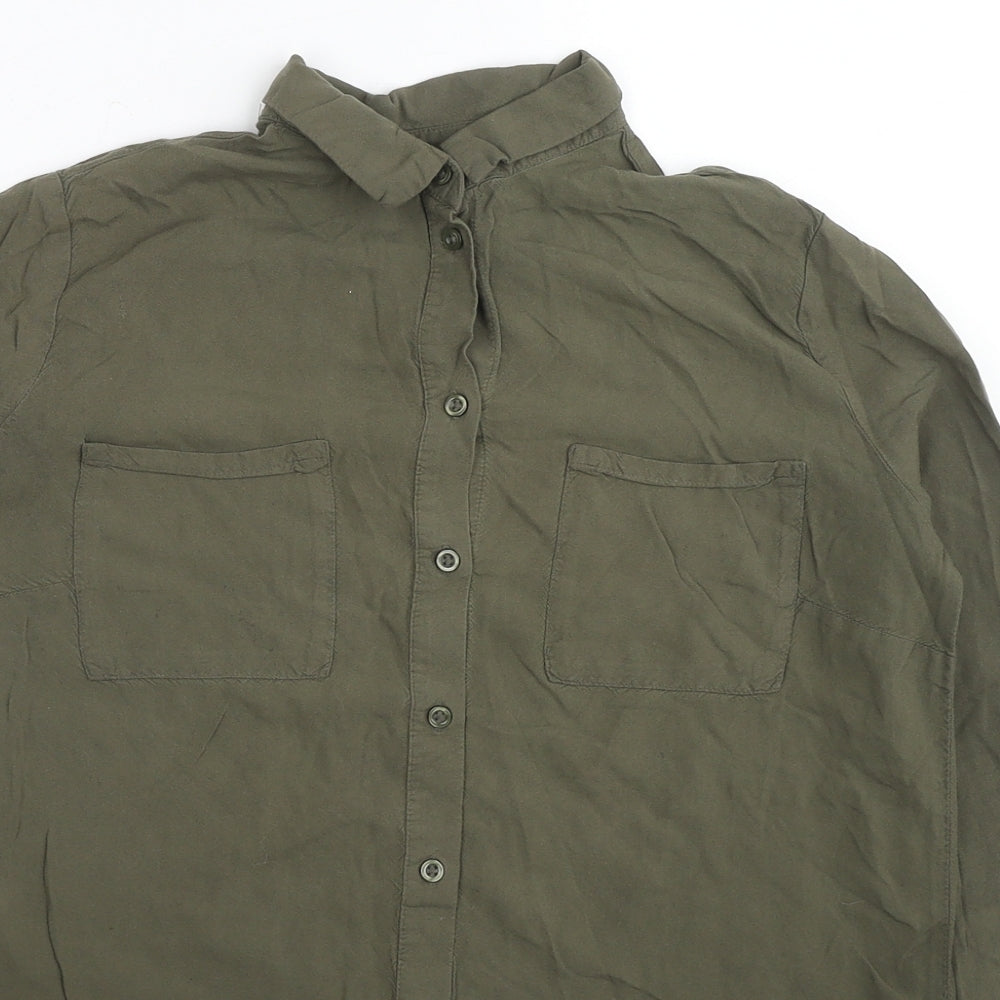 Womens UK Size 6 H&M Green Basic Button-Up