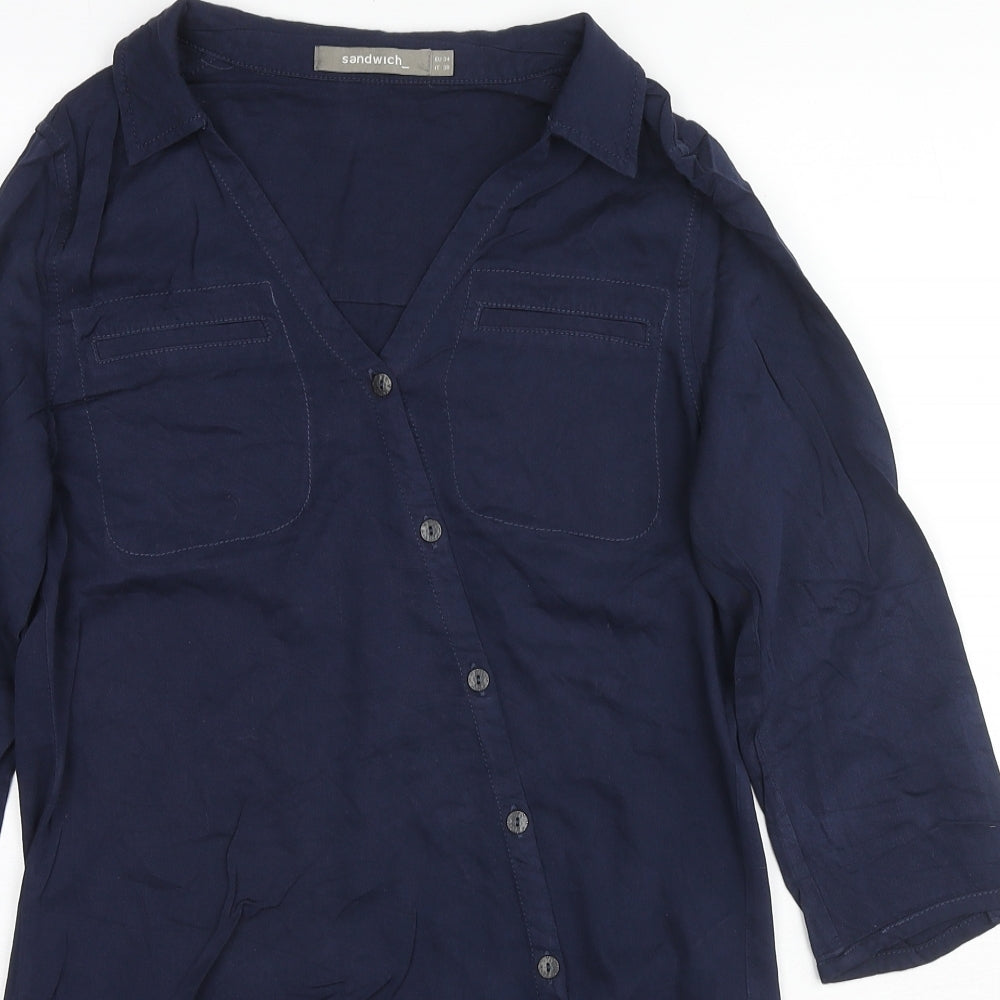 Womens UK Size 6 Sandwich Blue Basic Button-Up