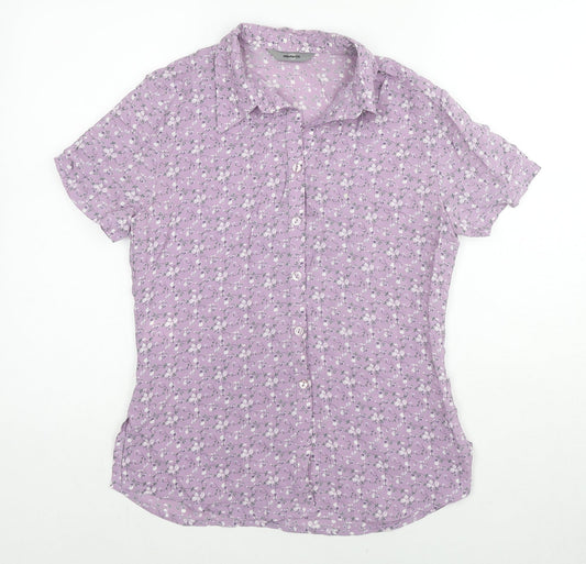 AMARANTO Womens Purple Floral Viscose Basic Button-Up Size 10 Collared