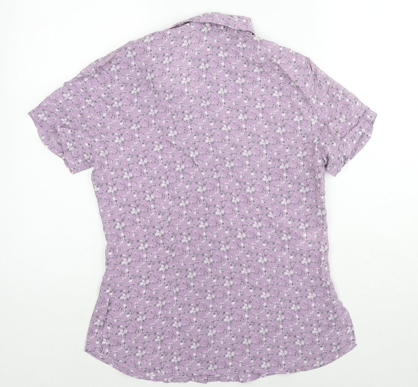 AMARANTO Womens Purple Floral Viscose Basic Button-Up Size 10 Collared