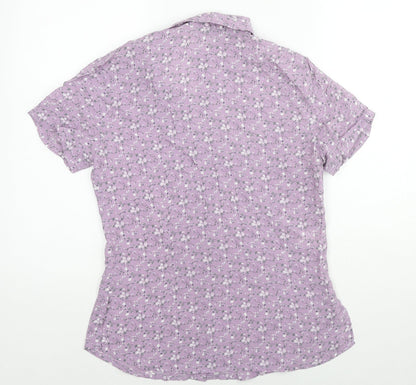 AMARANTO Womens Purple Floral Viscose Basic Button-Up Size 10 Collared