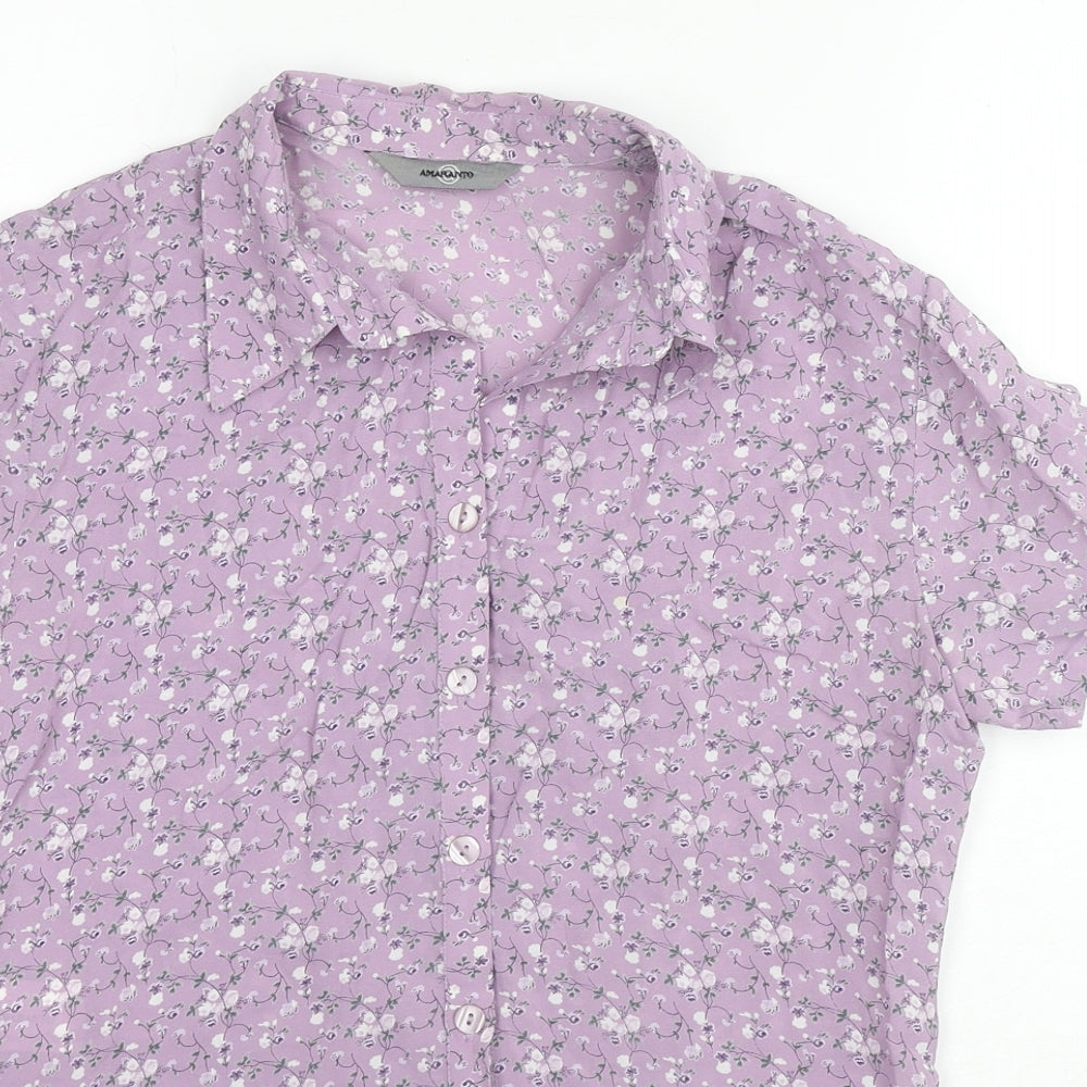 AMARANTO Womens Purple Floral Viscose Basic Button-Up Size 10 Collared