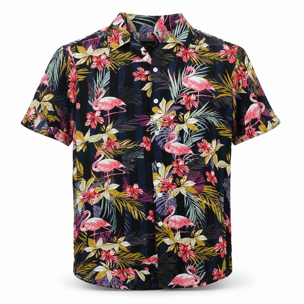 Red Herring Mens Multicoloured Geometric Viscose Button-Up Size S Collared Button - Flamingo Print