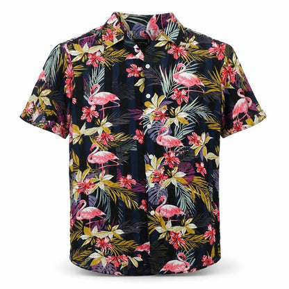 Red Herring Mens Multicoloured Geometric Viscose Button-Up Size S Collared Button - Flamingo Print