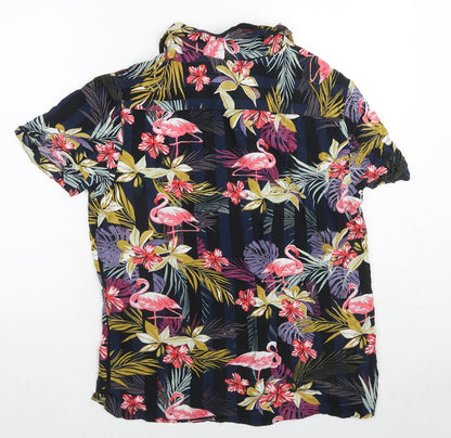 Red Herring Mens Multicoloured Geometric Viscose Button-Up Size S Collared Button - Flamingo Print