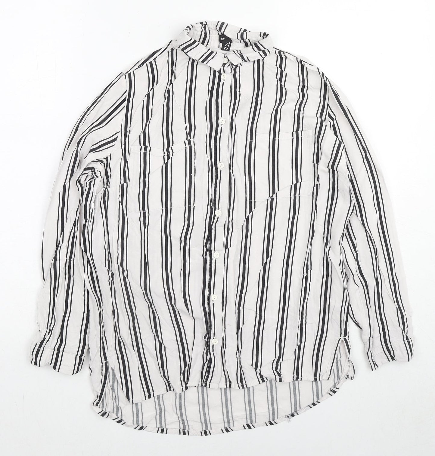 Divided by H&M Womens White Striped Viscose Basic Button-Up Size 6 Collared