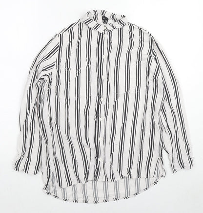 Divided by H&M Womens White Striped Viscose Basic Button-Up Size 6 Collared