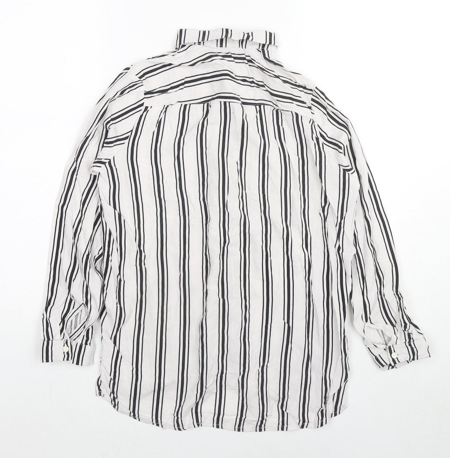Divided by H&M Womens White Striped Viscose Basic Button-Up Size 6 Collared