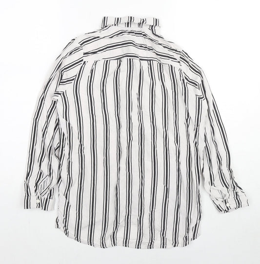 Divided by H&M Womens White Striped Viscose Basic Button-Up Size 6 Collared