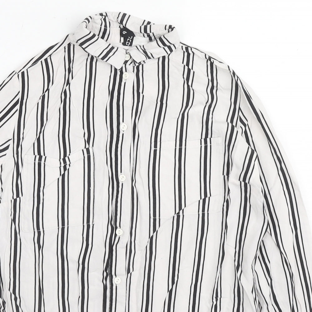 Divided by H&M Womens White Striped Viscose Basic Button-Up Size 6 Collared