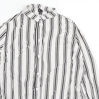 Divided by H&M Womens White Striped Viscose Basic Button-Up Size 6 Collared