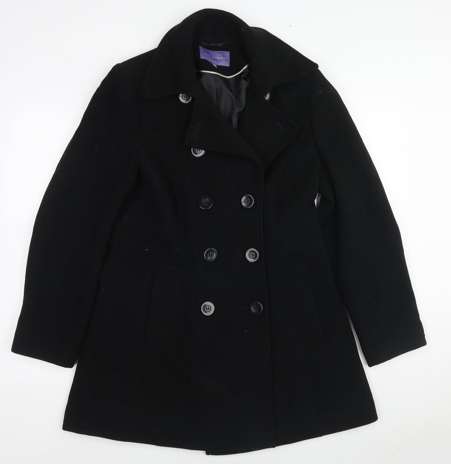 Autonomy Womens Black Pea Coat Coat Size 12 Button