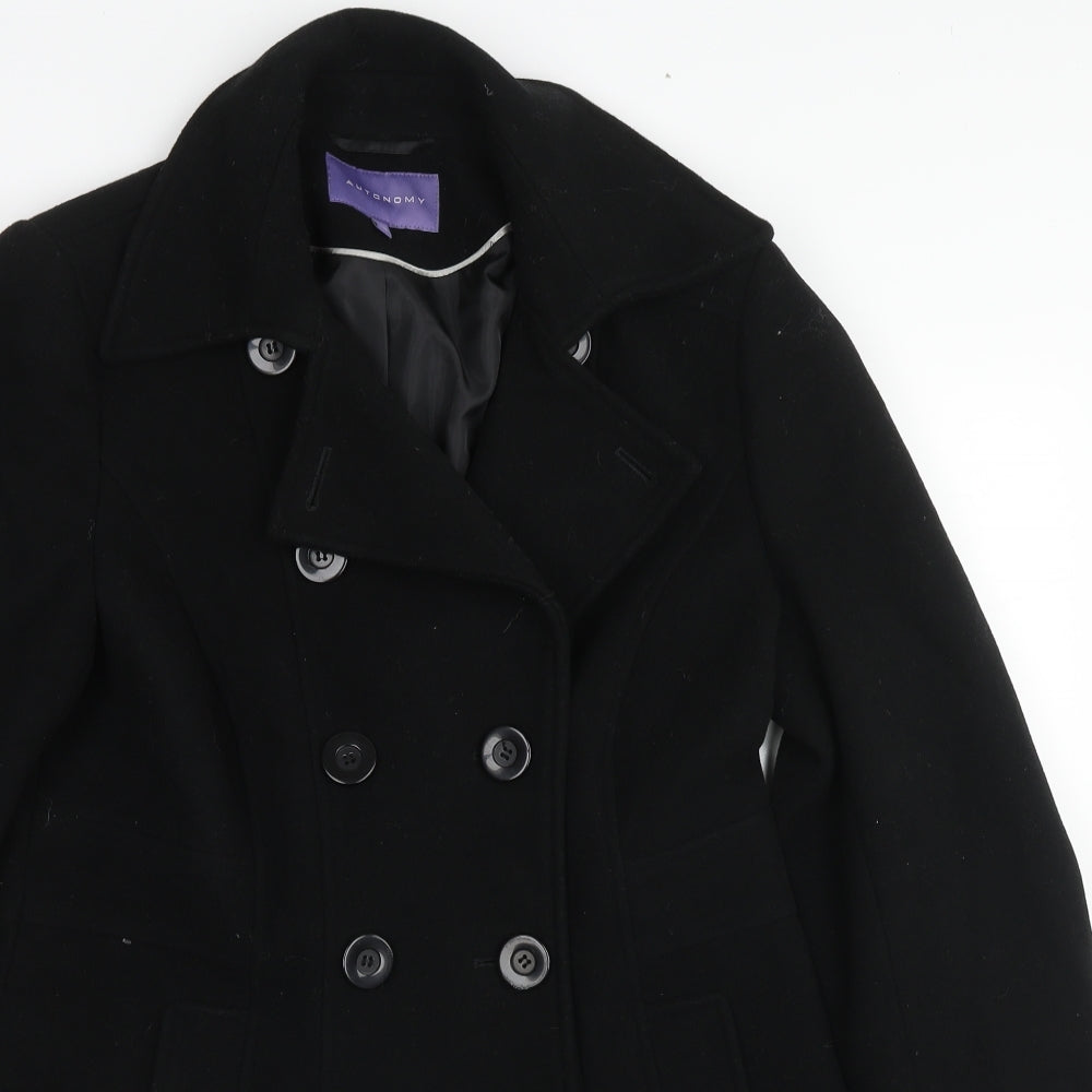 Autonomy Womens Black Pea Coat Coat Size 12 Button