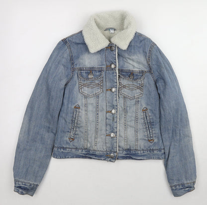 Denim & Co. Womens Blue Jacket Size 10 Button