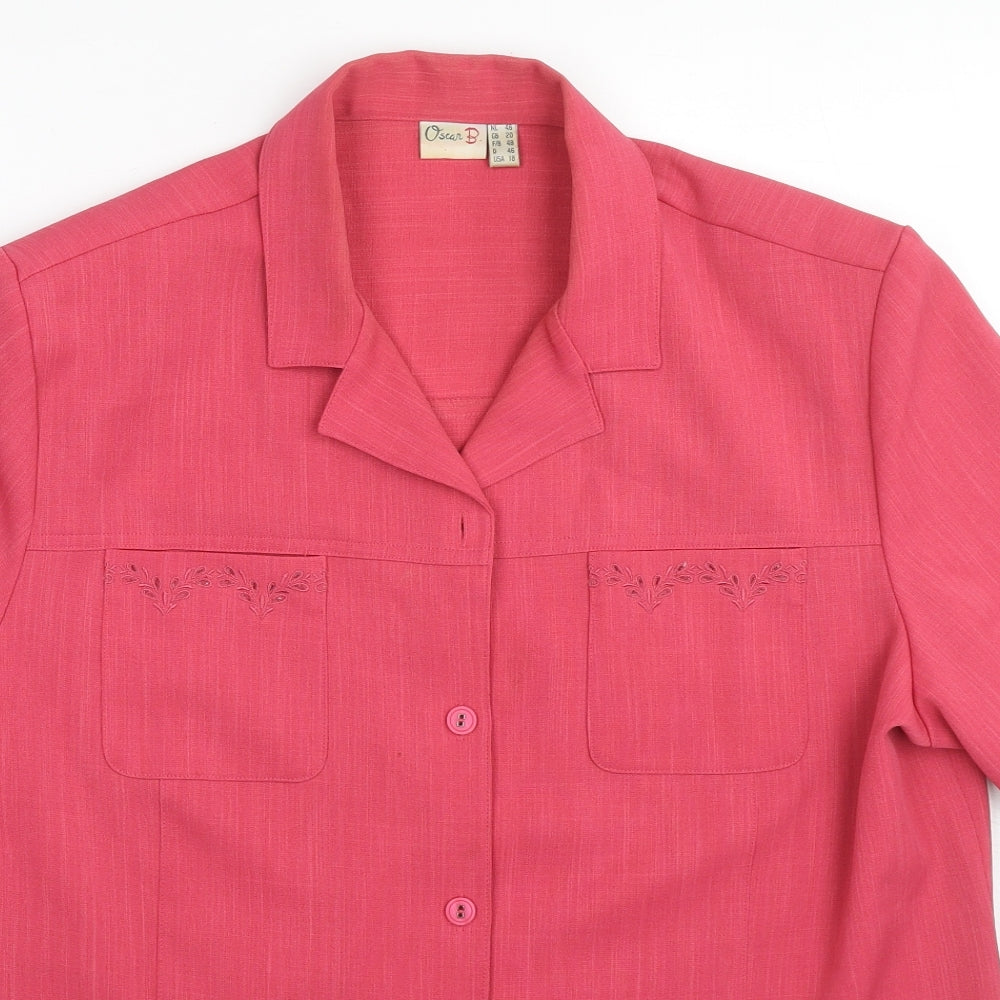 Oscar B. Womens Pink Polyester Basic Button-Up Size 20 Collared