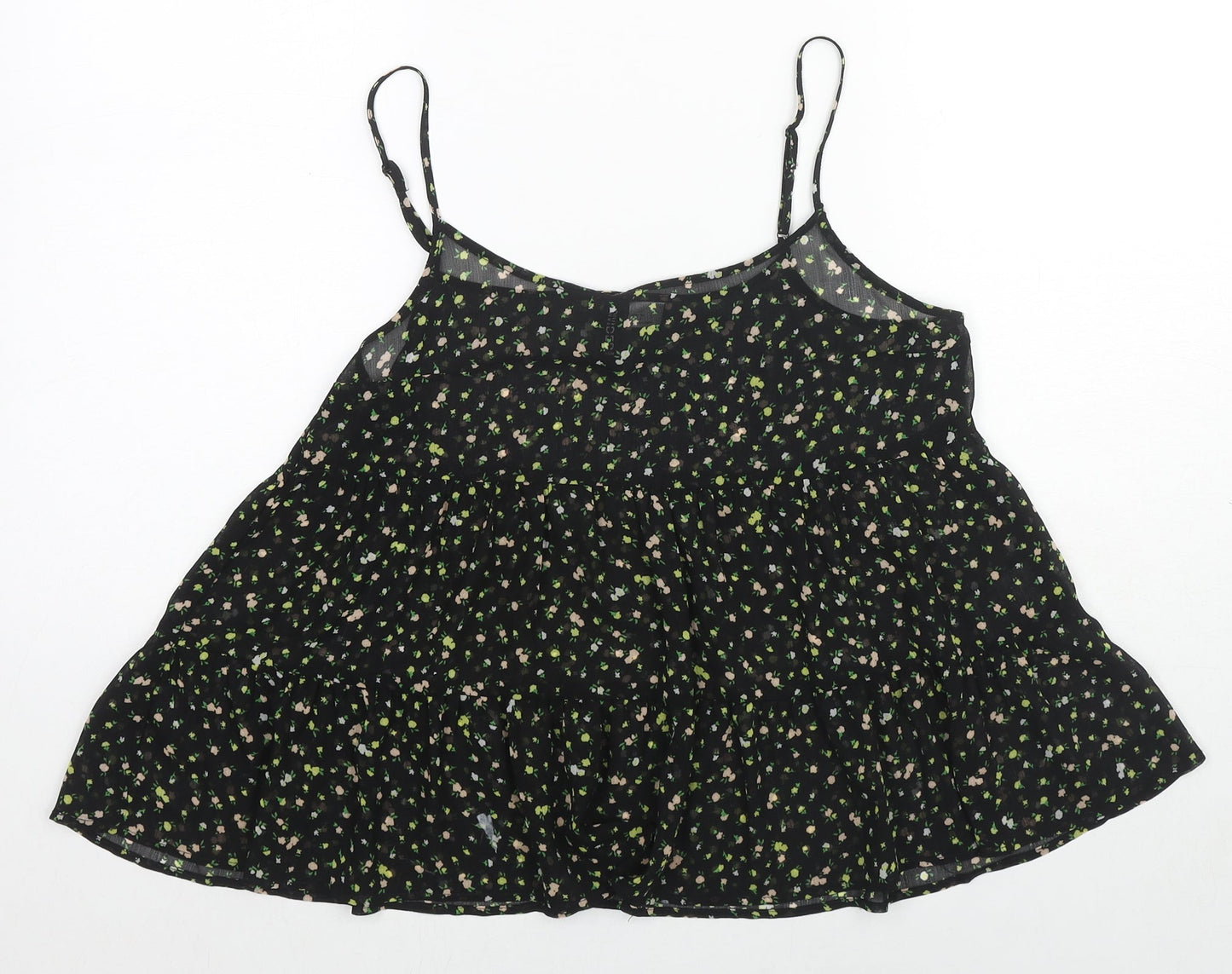 Divided by H&M Womens Black Floral Polyester Camisole Tank Size 8 Scoop Neck