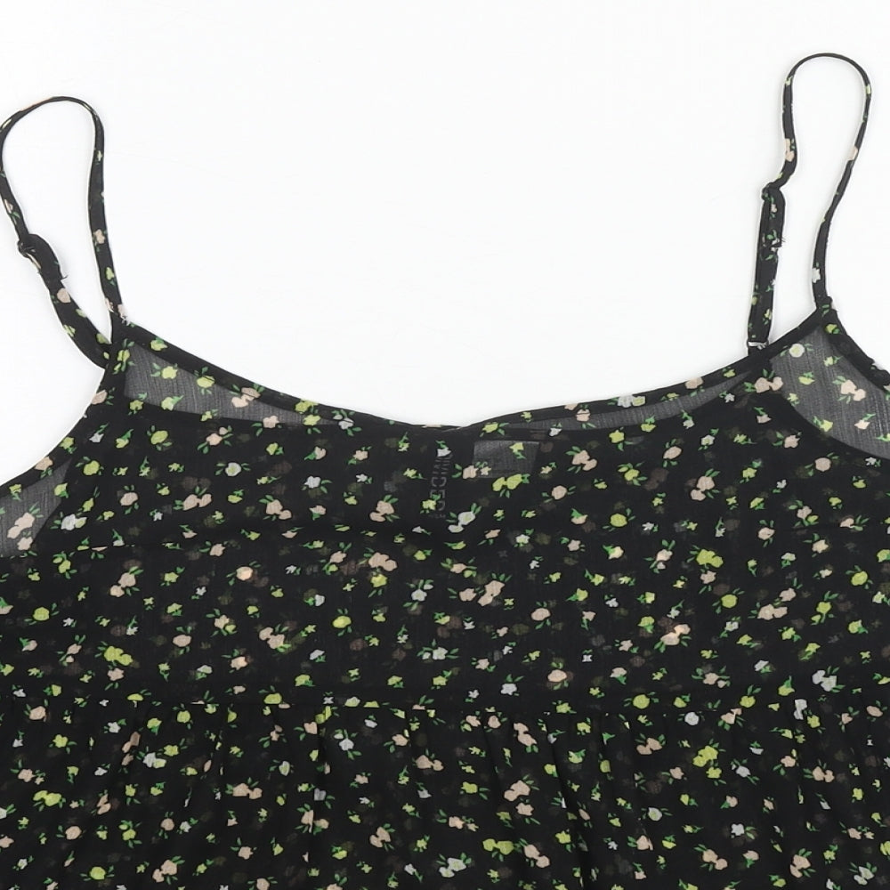 Divided by H&M Womens Black Floral Polyester Camisole Tank Size 8 Scoop Neck