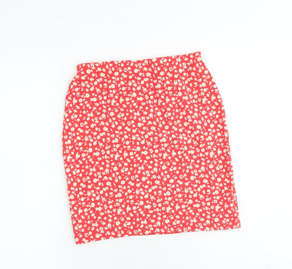 New Look Womens Red Floral Cotton A-Line Skirt Size 8