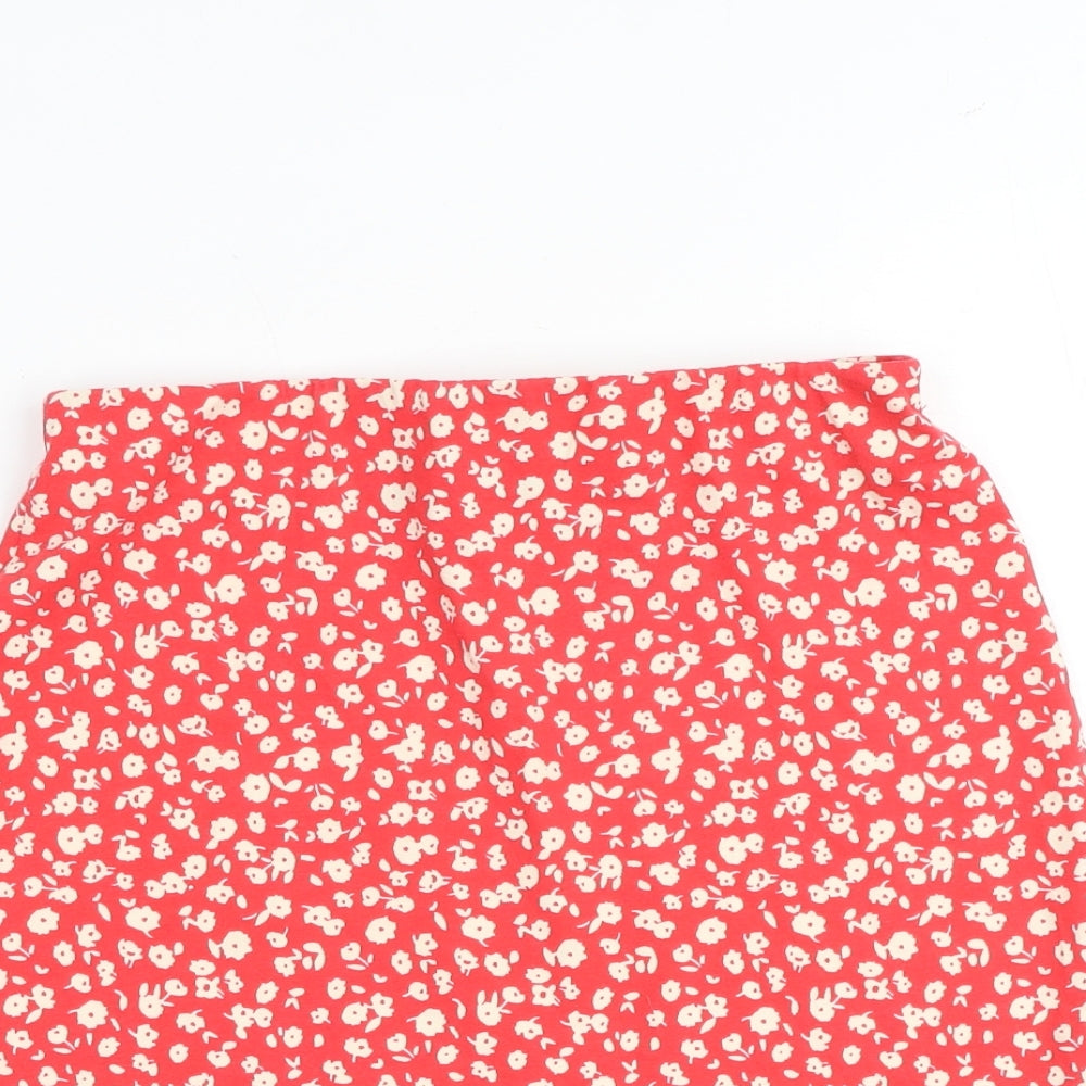New Look Womens Red Floral Cotton A-Line Skirt Size 8
