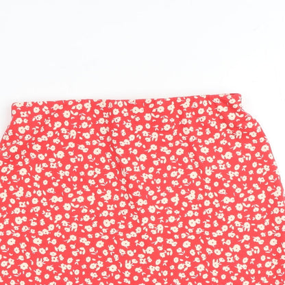 New Look Womens Red Floral Cotton A-Line Skirt Size 8
