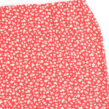 New Look Womens Red Floral Cotton A-Line Skirt Size 8