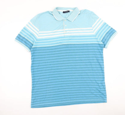 LC Waikiki Mens Blue Striped 100% Cotton Polo Size L Collared Button
