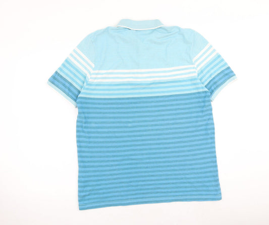 LC Waikiki Mens Blue Striped 100% Cotton Polo Size L Collared Button