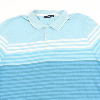 LC Waikiki Mens Blue Striped 100% Cotton Polo Size L Collared Button