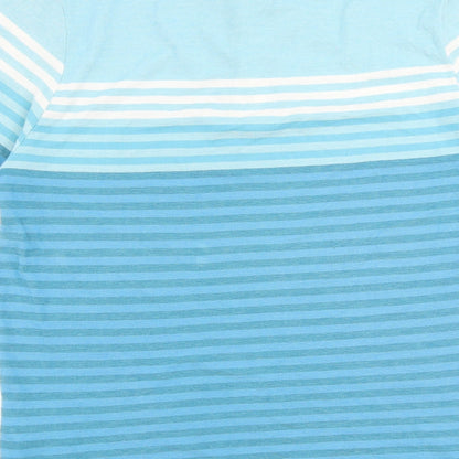 LC Waikiki Mens Blue Striped 100% Cotton Polo Size L Collared Button