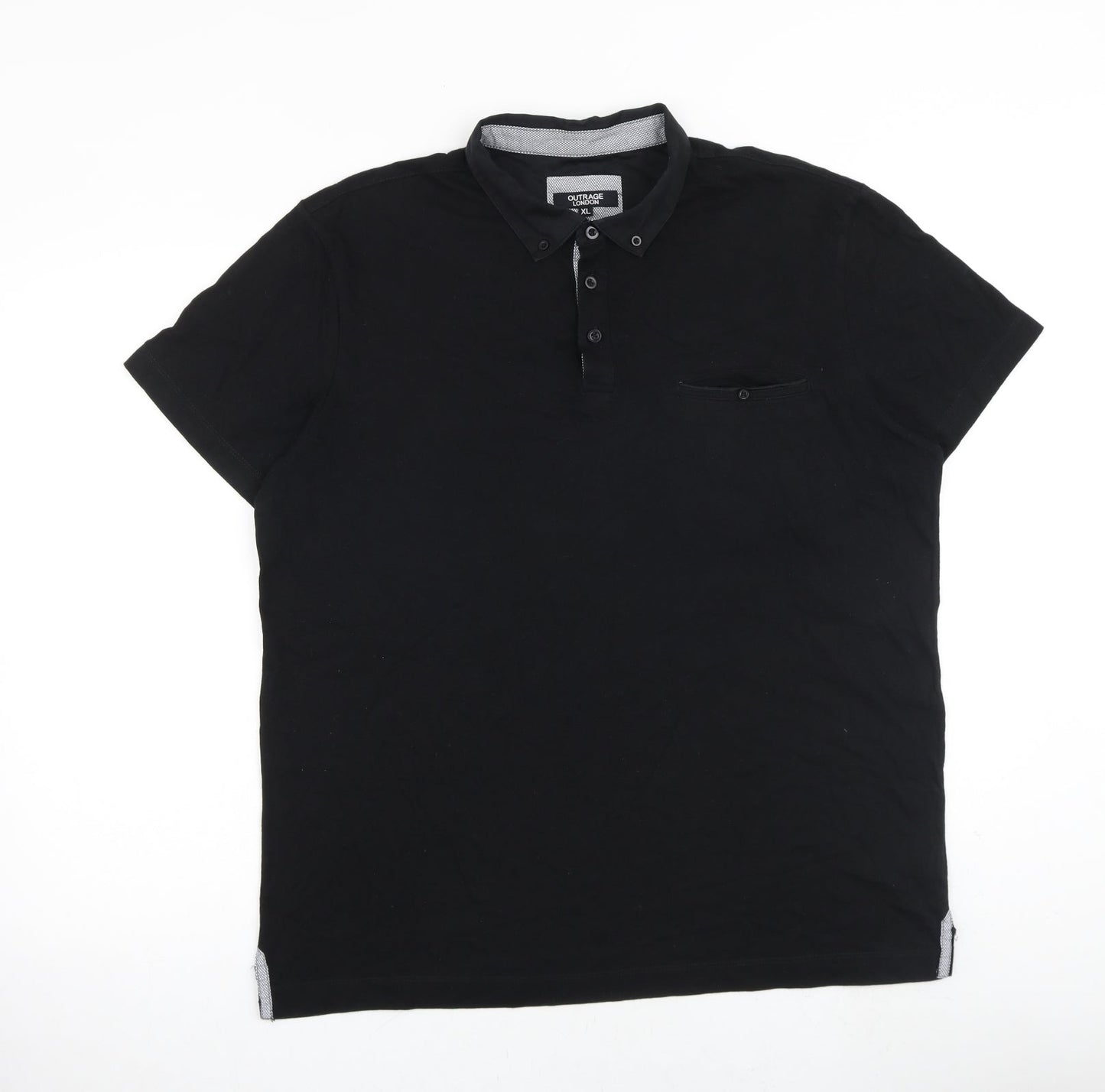 Outrage London Mens Black 100% Cotton Polo Size XL Collared Button