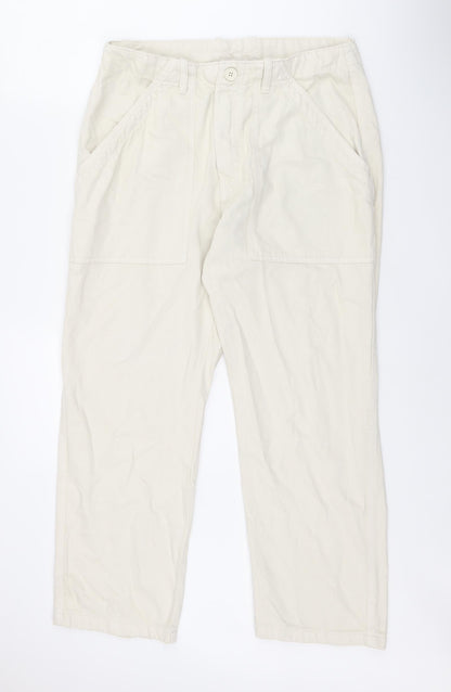 Zara Womens Ivory Cotton Straight Jeans Size L L25 in Regular Zip
