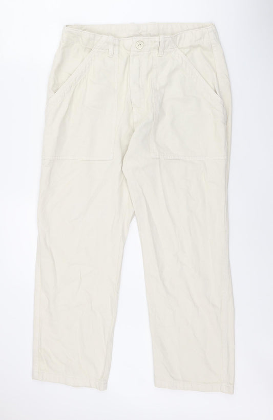 Zara Womens Ivory Cotton Straight Jeans Size L L25 in Regular Zip