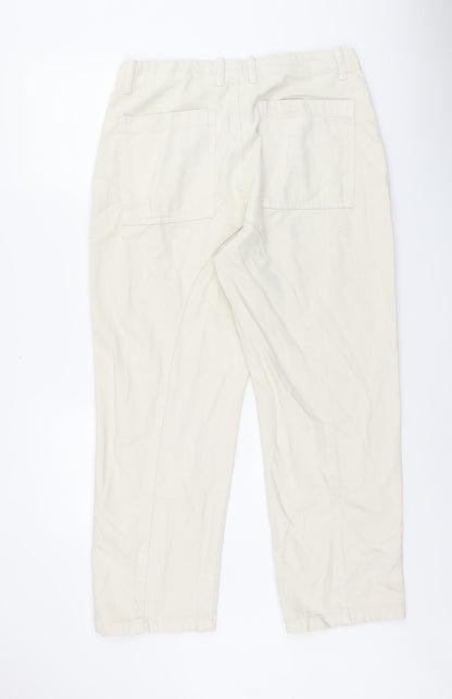 Zara Womens Ivory Cotton Straight Jeans Size L L25 in Regular Zip
