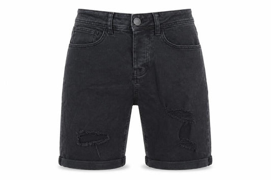 Front view of Denim & Co. men’s black cotton chino shorts, size 30, in, 8-inch leg regular button